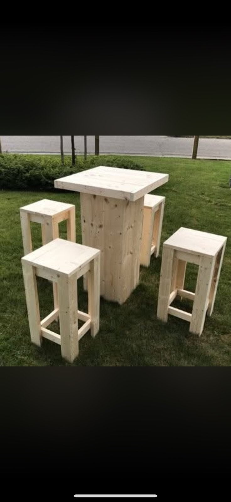 Steigerhouten bartafel en krukken, Tuin en Terras, Ophalen, Zo goed als nieuw