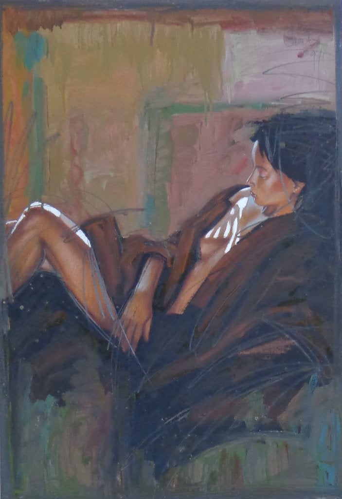 NICO VRIELINK / HALFNAAKTE VROUW / OLIEVERF / 127x96cm KADER, Enlèvement, Verre, Signé, Peinture à l'huile