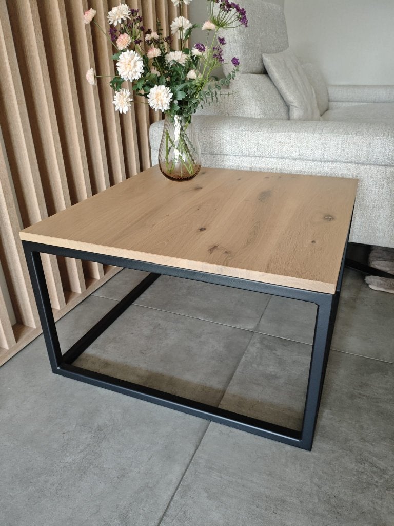 salontafel in eik/metaal, Ophalen, Minder dan 45 cm, Vierkant, Nieuw