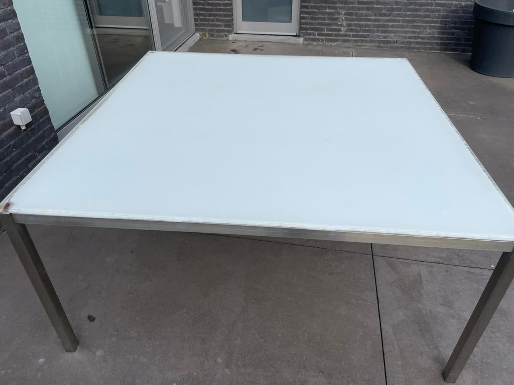 Vierkanten buitentafel 1m55 op 1m55, Enlèvement, Utilisé, Carré, Métal