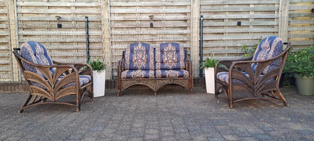 Rotan tuinset van vier met prachtige stevige kussens, Tuin en Terras, Ophalen, 4 zitplaatsen, Gebruikt, Rotan