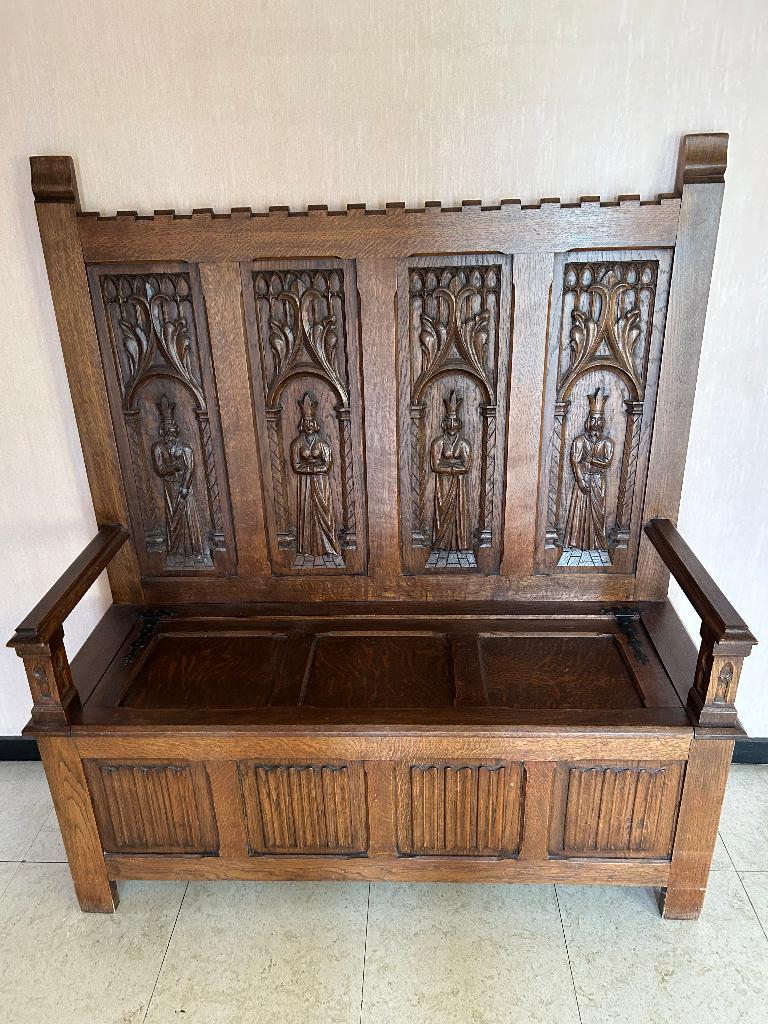 Brocante massief houten opbergbank, Antiek en Kunst, Ophalen