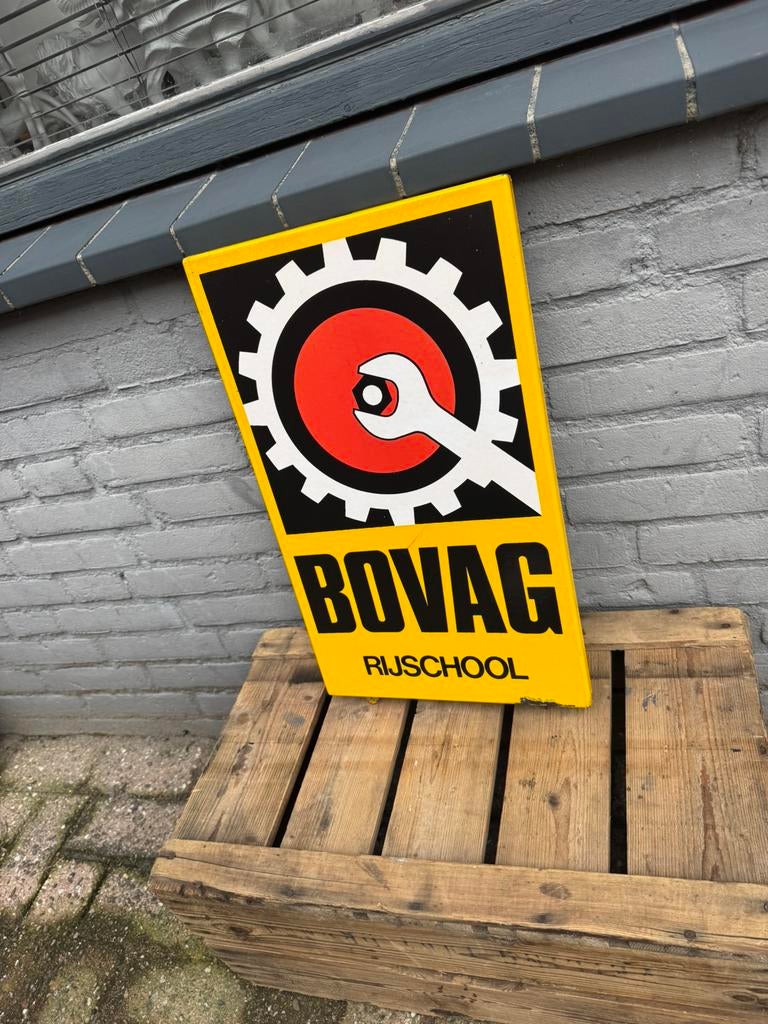 BOVAG Rijschool emaille reclamebord, Ophalen of Verzenden, Gebruikt, Reclamebord