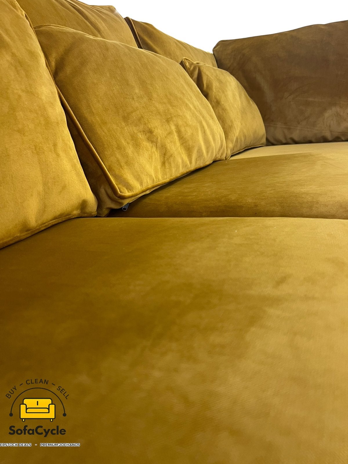 Fauteuil d'angle en velours jaune moutarde — overstock, Enlèvement ou Envoi, SofaCycle, Info@sofacycle.be