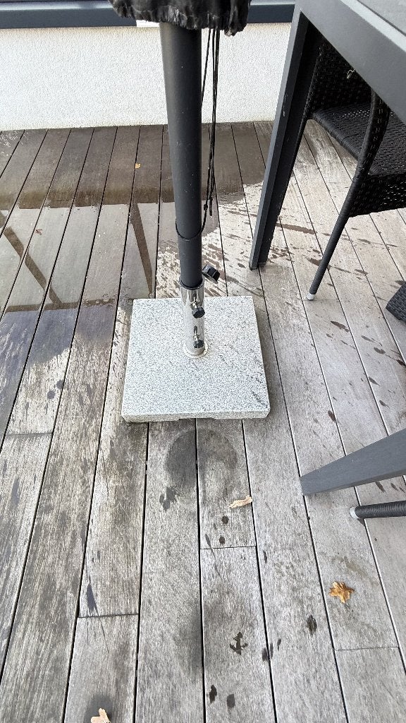 Parasol en parasolvoet, Ophalen, Kantelbaar, 2 tot 3 meter, Zo goed als nieuw