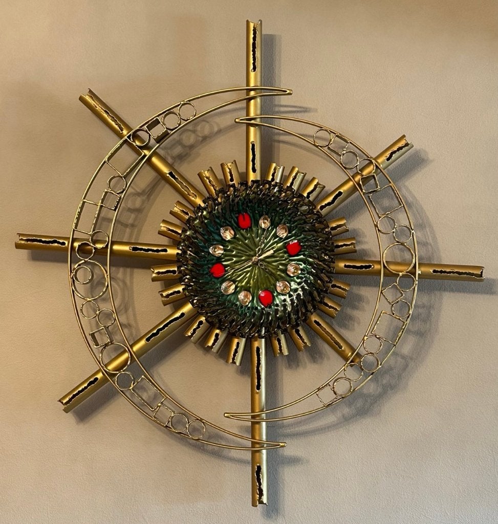 Horloge murale artisanale unique années 70 - Diam. 75, Antiek en Kunst, Antiek | Klokken, Ophalen