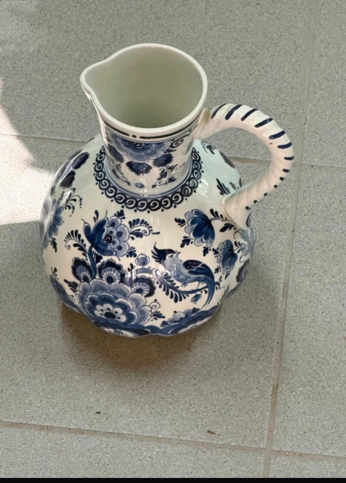 Delfts blauw siervaas/kan – handgemaakt – blauw-wit decor, Ophalen