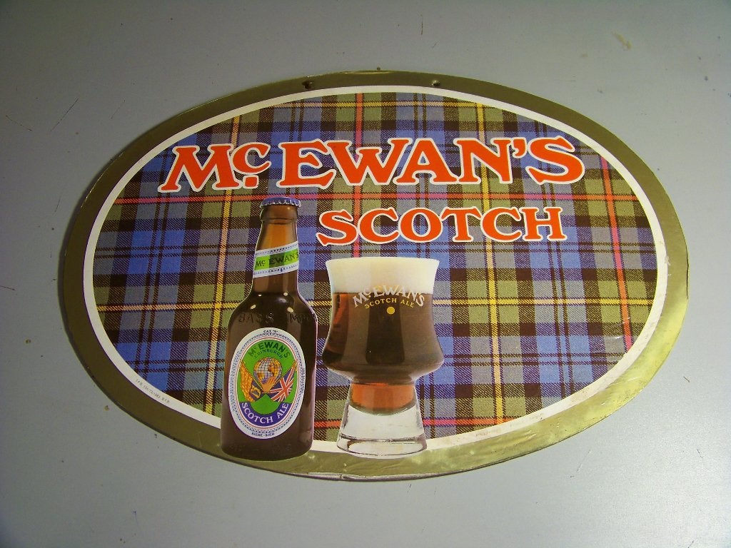Bier reclame pankarte Mc Ewans scotch (1983), Ophalen of Verzenden, Gebruikt, Reclamebord