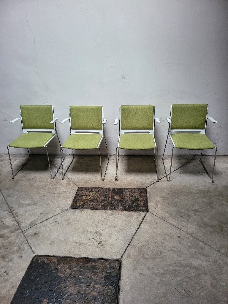 Design Stapelbare Stoelen met armleuning (4 Stuks), Huis en Inrichting, Stof, Wit, Design, Ophalen of Verzenden
