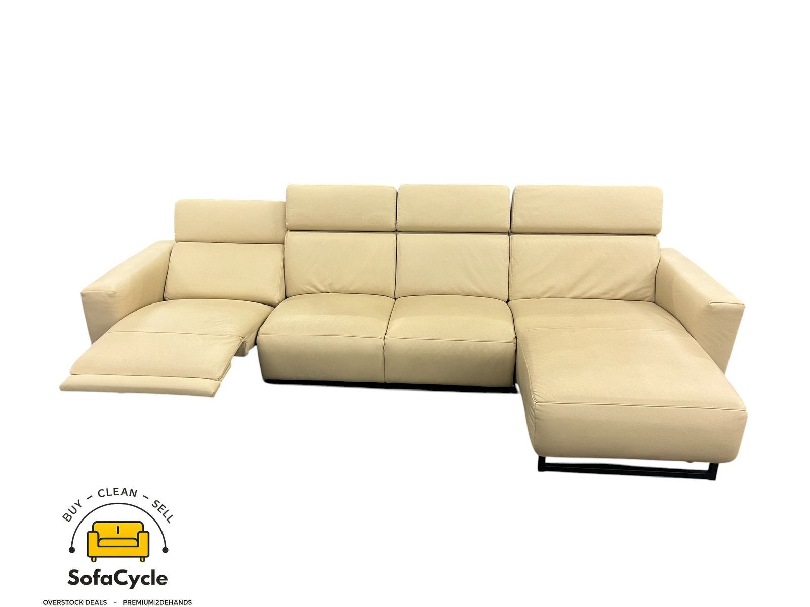 Fauteuil d'angle en cuir véritable beige, angle R avec relax, Enlèvement ou Envoi, Comme neuf, SofaCycle, Info@sofacycle.be