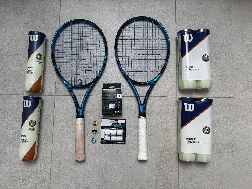 2x Babolat Pure Drive + tennisballen, Enlèvement ou Envoi, Utilisé, Raquette, Babolat