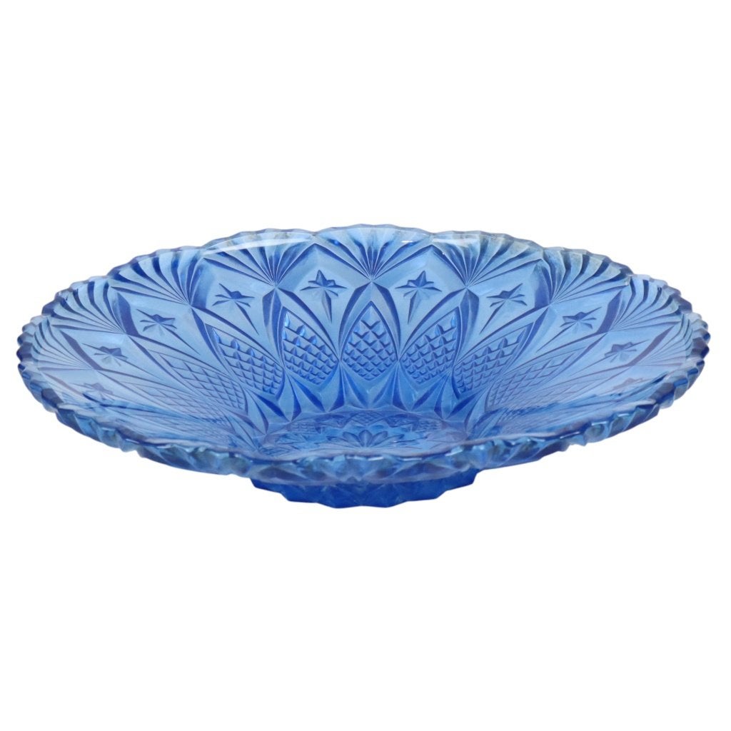 Zeldzame Franse Fruitschaal Blauw Geperst Glas 33cm, Antiek en Kunst, Ophalen of Verzenden