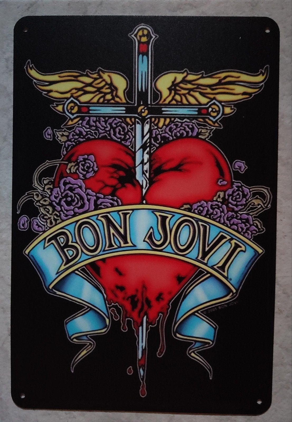 Plaque métal Bon Jovi Cœur Déco Rock Vintage 20 x 30 cm, Enlèvement ou Envoi, Neuf, Affiche, Œuvre d'art ou Peinture