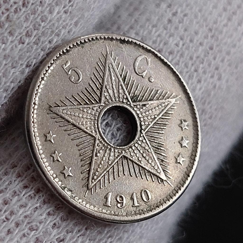 Piece de monnaie / Congo Belge / 5 Centimes / 1910, Timbres & Monnaies, Monnaies | Belgique, Enlèvement ou Envoi, Monnaie en vrac