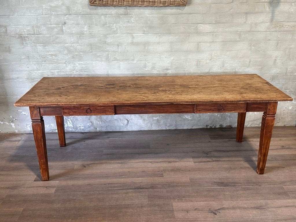 Smalle Franse boerentafel - 230 x 85 cm / 2 lades, ., Landelijk, Utilisé, Chêne