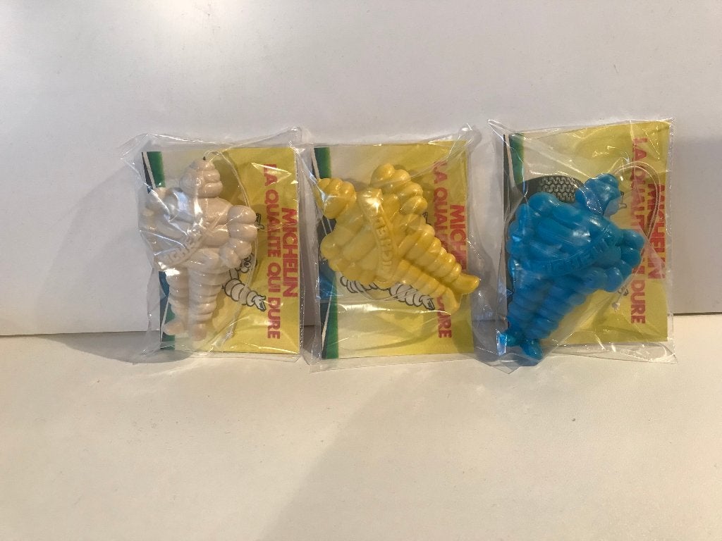BIBENDUM - 3 BONHOMMES MICHELIN - BLANC, BLEU, JAUNE, Collections, Statues & Figurines, Envoi, Neuf, Autres types