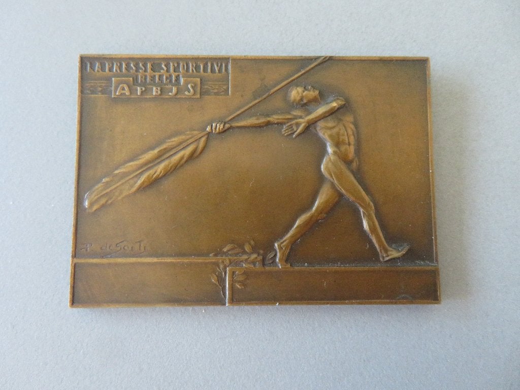 bronzen plaquette la presse sportive Belge Pierre De Soete, Ophalen of Verzenden, Zo goed als nieuw, Overige typen