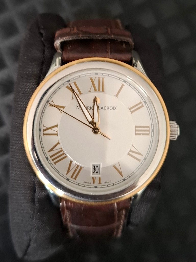 Horloge, Handtassen en Accessoires, Horloges | Heren, Leer, Staal, Polshorloge, Zo goed als nieuw