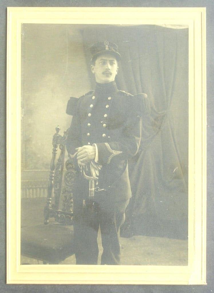 Photo argentique vers 1900 Belge en uniforme, pontus & sabre, Verzenden, Landmacht, Foto of Poster