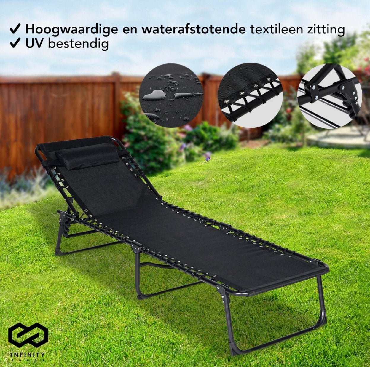 Ligbed opvouwbaar incl.hoofdkussen - NIEUW, Tuin en Terras, Ligbedden, Nieuw, Metaal, Inklapbaar, Verstelbaar, Ophalen