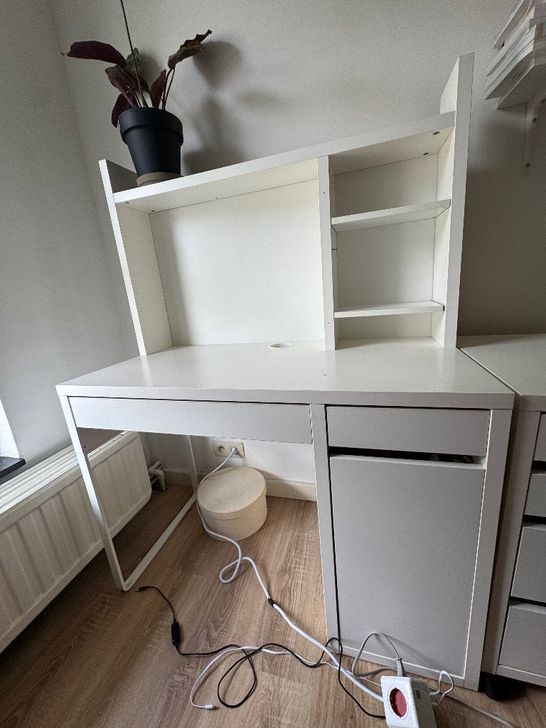 IKEA Micke bureau met plank en rolbox, Ophalen, Gebruikt, Hout, Met lades