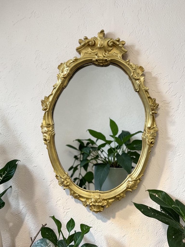 vintage gouden barok spiegel / wandspiegel / muurspiegel, Antiek en Kunst, Ophalen, Ovaal, Minder dan 50 cm, Minder dan 100 cm