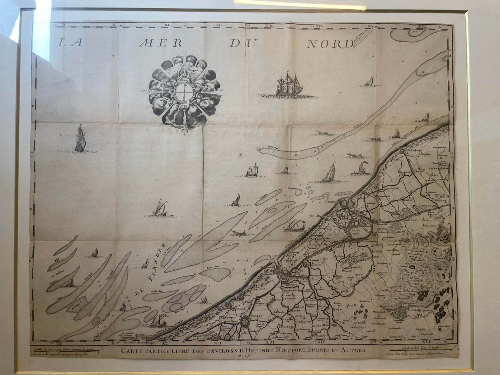 Rare carte marine la côte flamande du XVIIIe siècle - 1743, Antiquités & Art, Art | Eaux-fortes & Gravures, Enlèvement ou Envoi