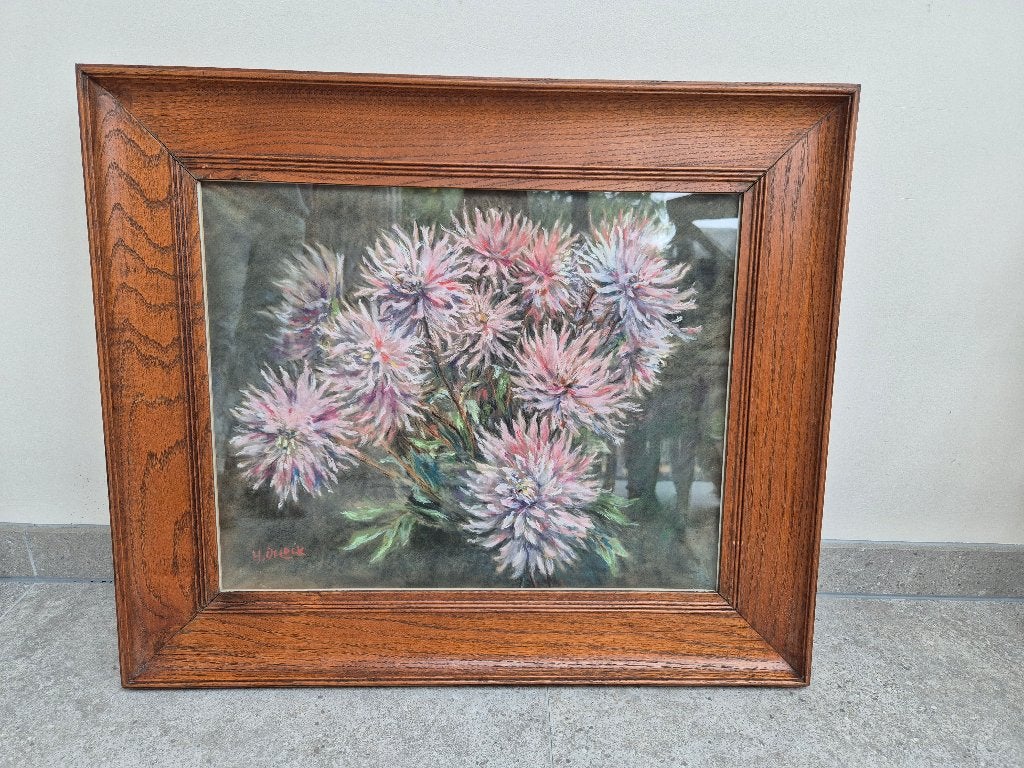Schilderij (pastel), Antiek en Kunst, Kunst | Schilderijen | Klassiek, Ophalen, Achter glas, Pastel, Bloemen
