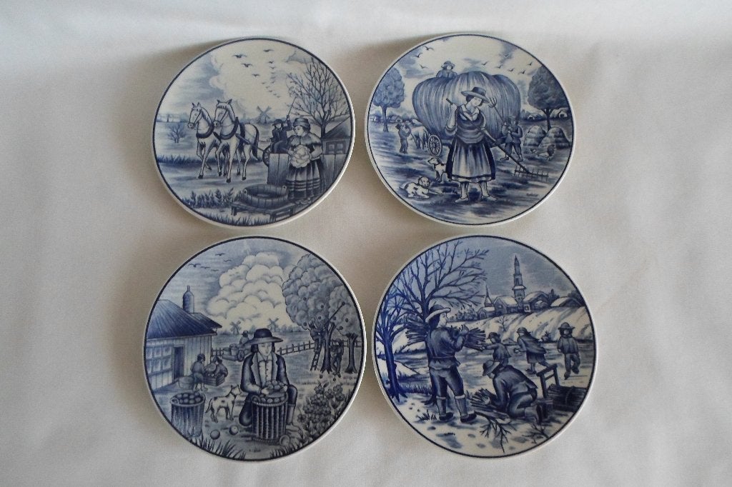 Assiettes 4 saisons bleues de Delft, Antiquités & Art, Antiquités | Céramique & Poterie, Enlèvement