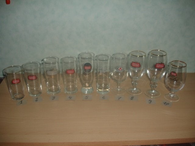47 bierglas Stella Artois, 10 soorten € 1,00 tot € 2,00 stuk, Ophalen of Verzenden, Zo goed als nieuw, Glas of Glazen, Stella Artois