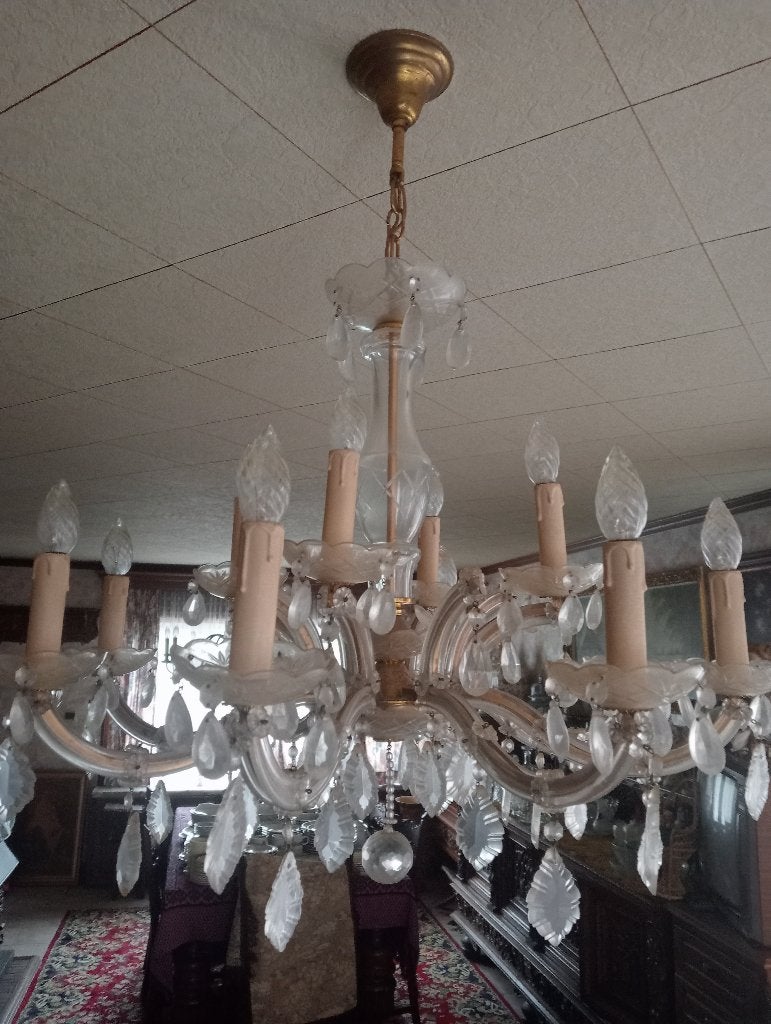 Vintage kristallen luchter 12 lichtpunten en lampadaire, Antiek en Kunst, Ophalen