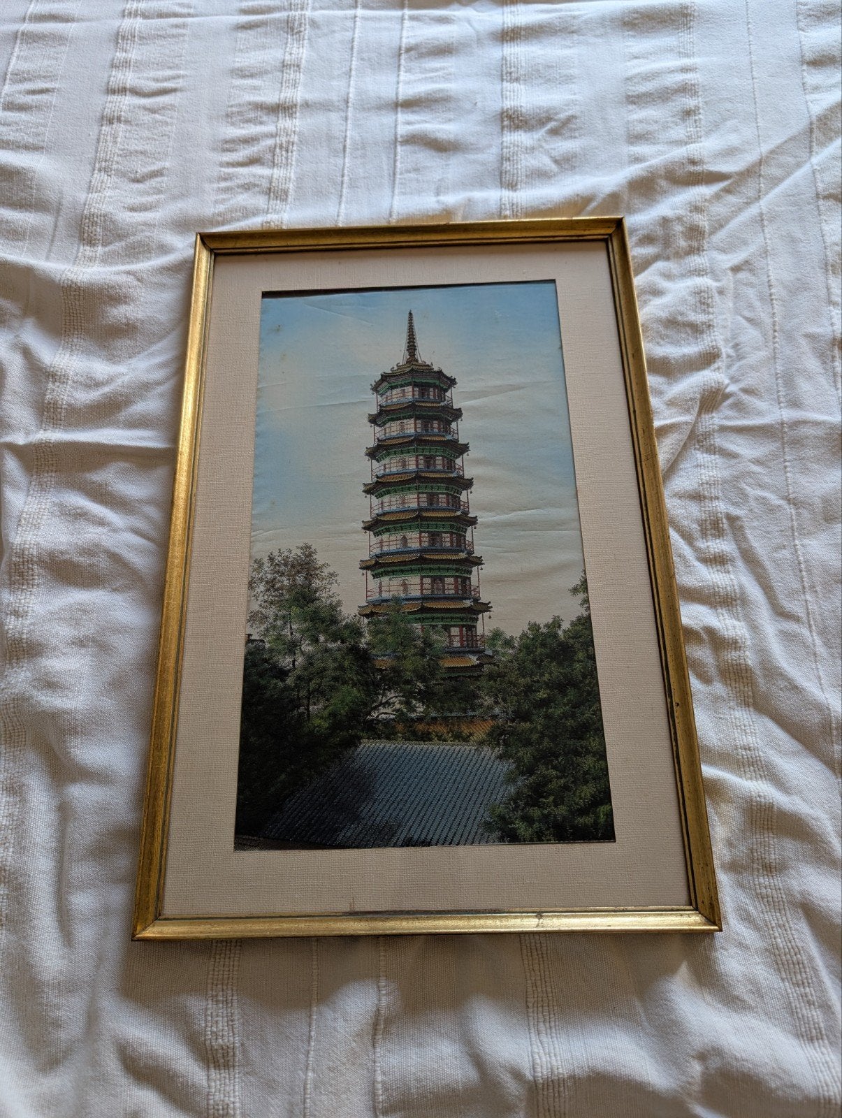 Statue de pagode chinoise encadrée vintage, Enlèvement, Vintage, Encadré, Autres supports