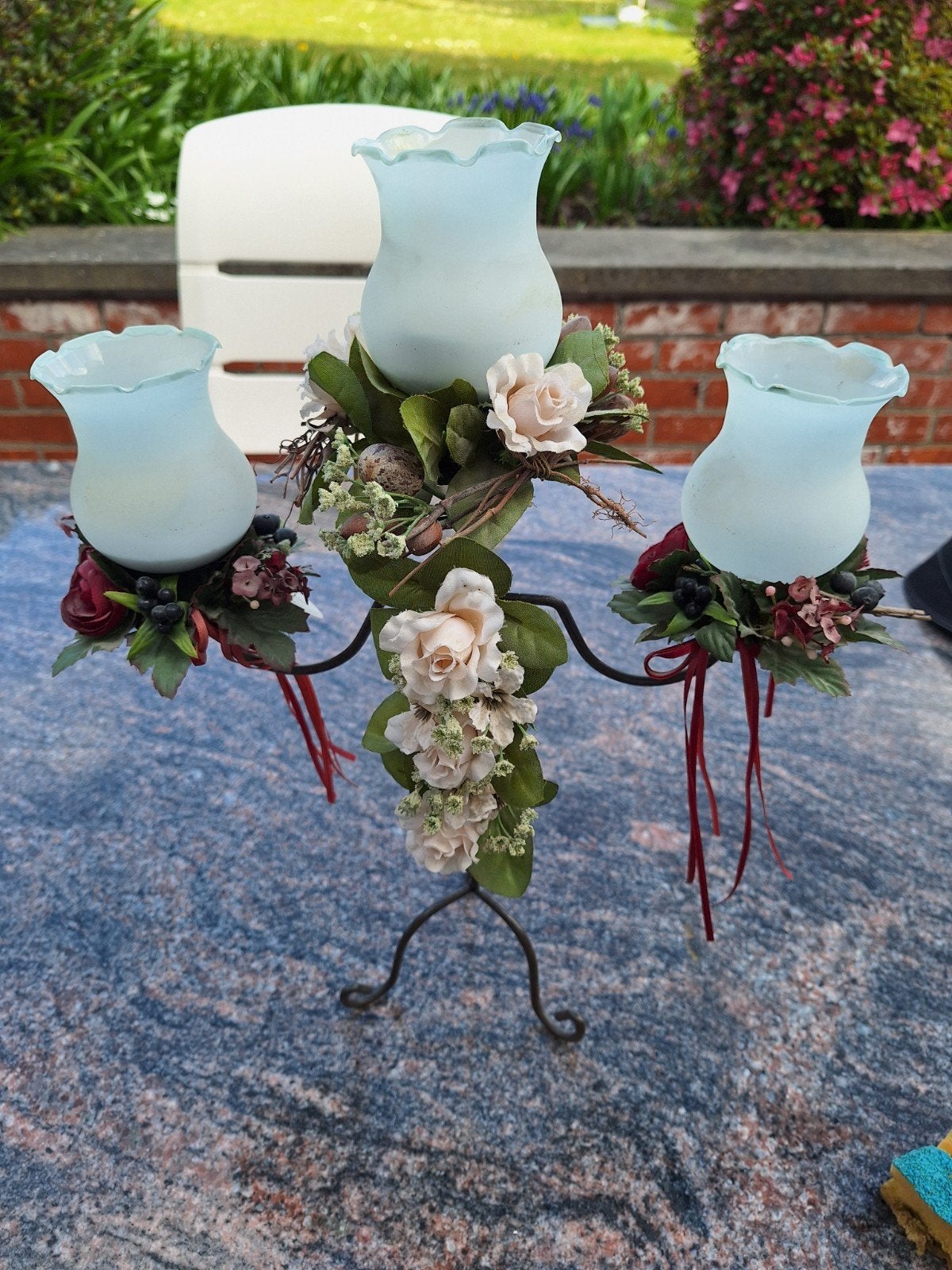 3 bougeoirs avec fleurs, Enlèvement, Bougie