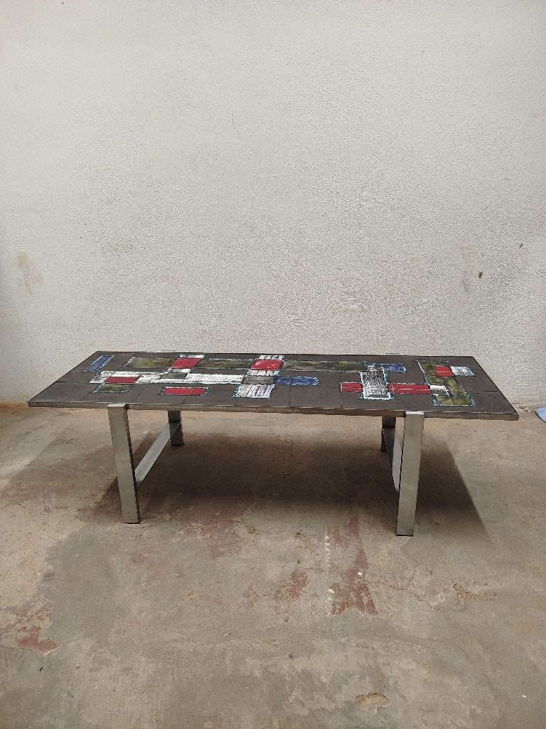 Mooie chromé vintage sixties MCM J.Belarti tegel-salontafel, Maison & Meubles, Enlèvement ou Envoi, Utilisé, Métal ou Aluminium