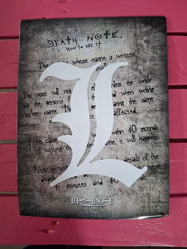 plaque métallique murale décorative Death Note (L), Métal, Enlèvement, Utilisé, Gris