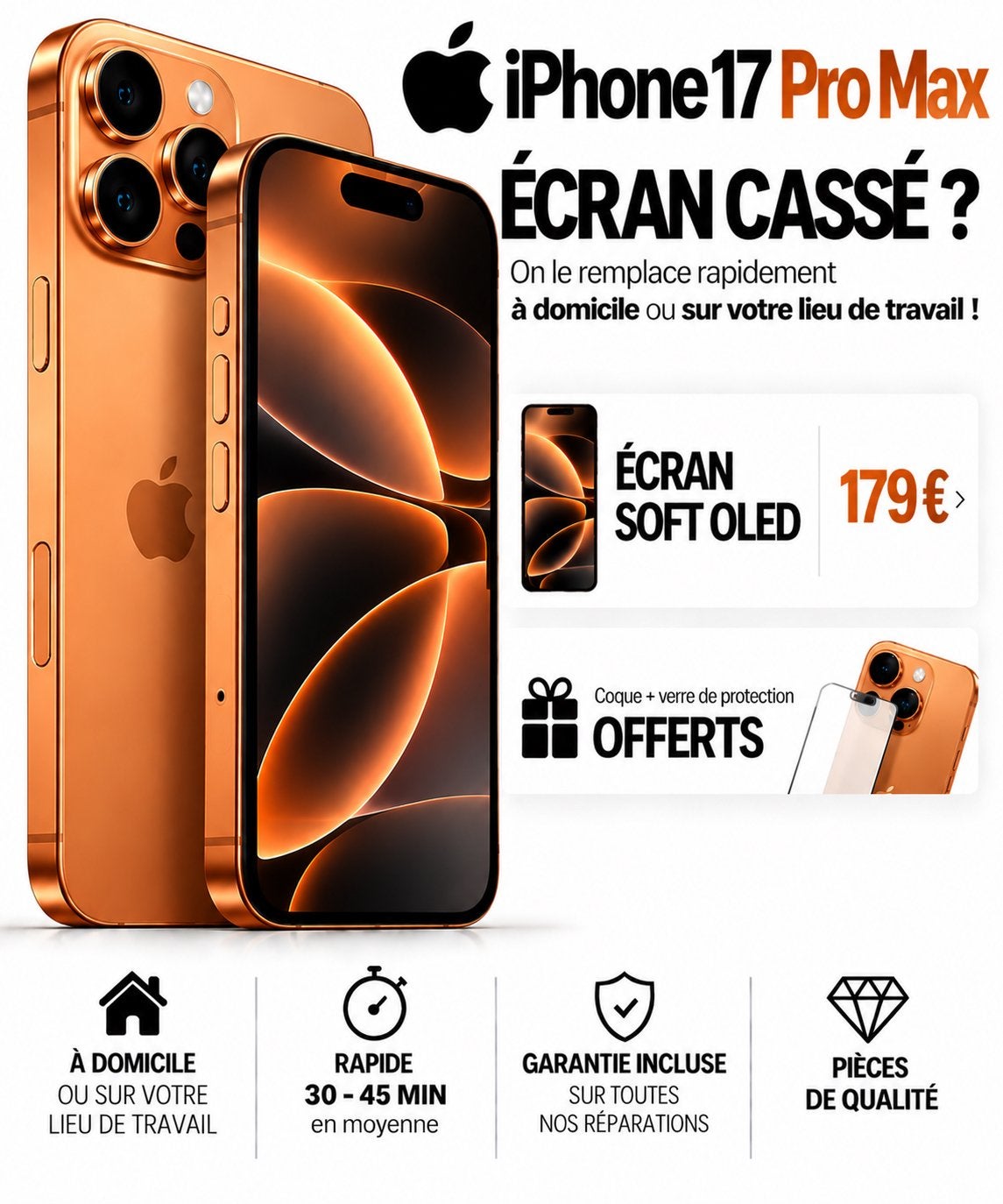 📱RÉPARATION ÉCRAN iPHONE 17 PRO MAX BRUXELLES 0466273471 ✅, IPhone 17, Noir, Comme neuf, Enlèvement