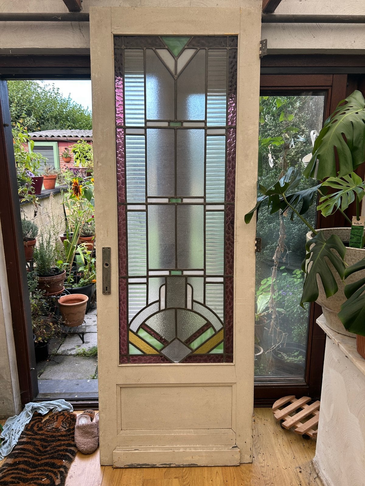 Prachtige Art Deco glas-in-looddeur, Antiek en Kunst, Ophalen
