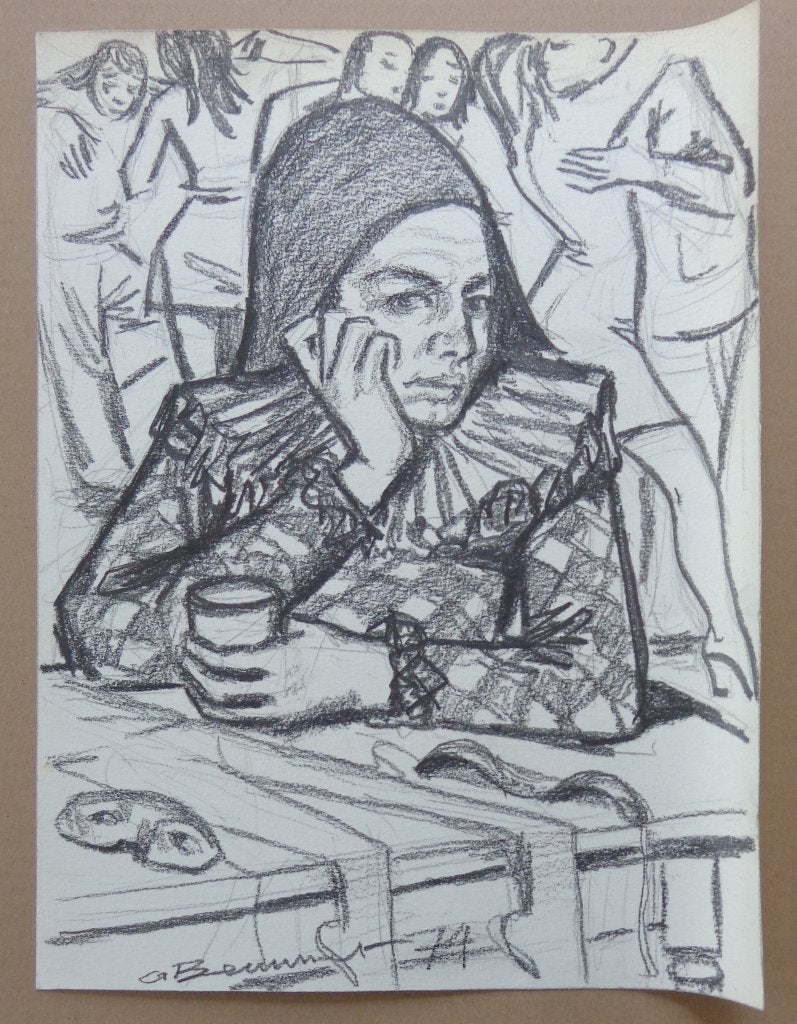 ONLEESBAAR / HARLEKIJN / ORIGINEEL WERK / 40x30cm / SIG, Antiek en Kunst, Ophalen of Verzenden