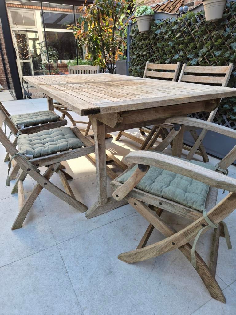 Teak tuinset met 6 stoelen, Tuin en Terras, Ophalen, Hout, Tuinset