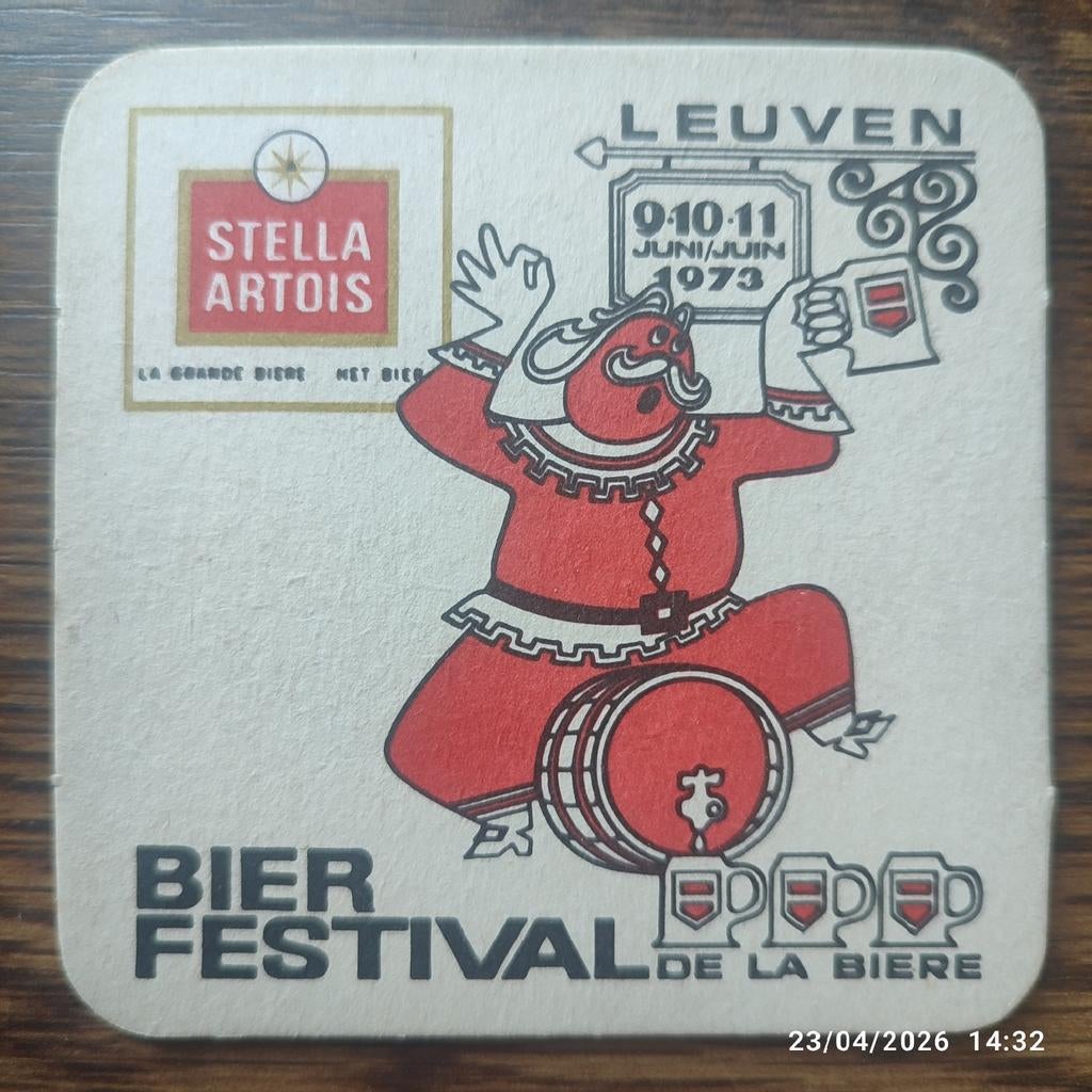 1 sous bock STELLA ARTOIS Bier festival LEUVEN JUIN 1973., Enlèvement ou Envoi, Comme neuf, Panneau, Plaque ou Plaquette publicitaire