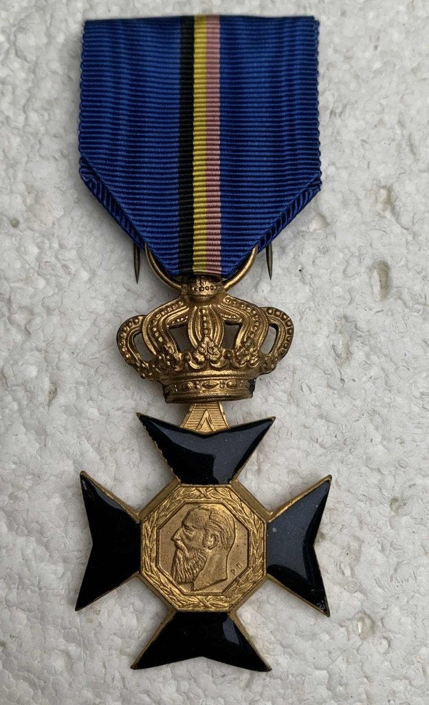 Medaille, Nat Ver Militair Veteraan Leopold-II, 1865-1909, Ophalen of Verzenden, Landmacht, Lintje, Medaille of Wings