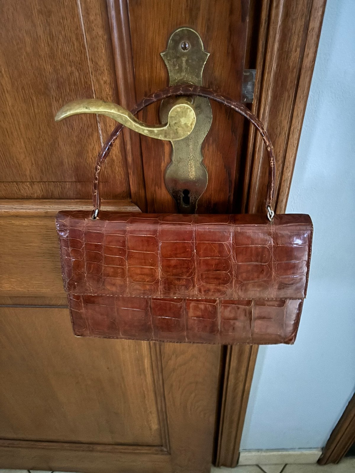 Sac à main vintage en cuir de crocodile, Enlèvement ou Envoi, Utilisé, Sac à main