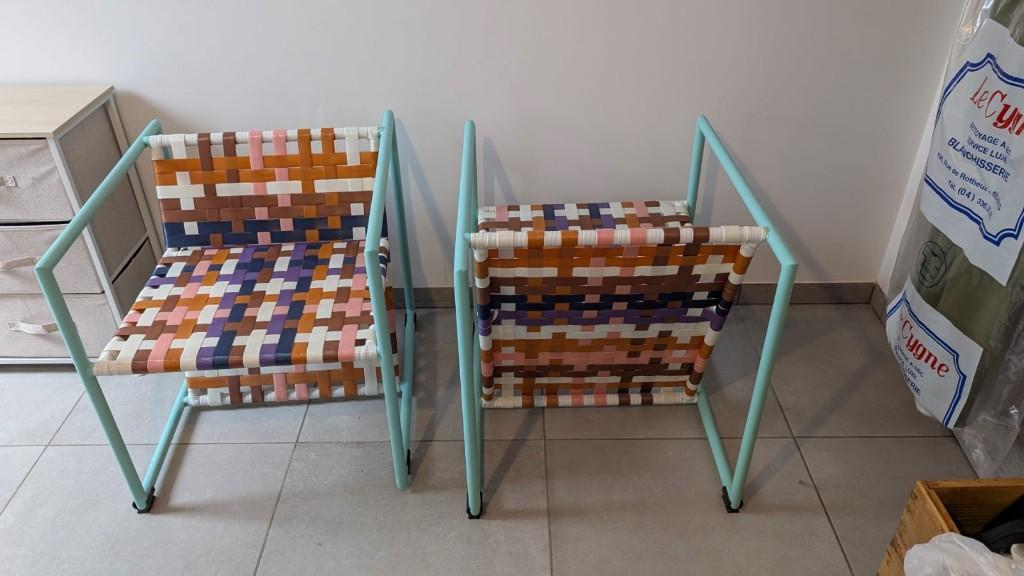 Lot de 2 chaises design tressées multicolore de jardin, Huis en Inrichting, Stoelen, Ophalen, Gebruikt, Twee, Overige kleuren