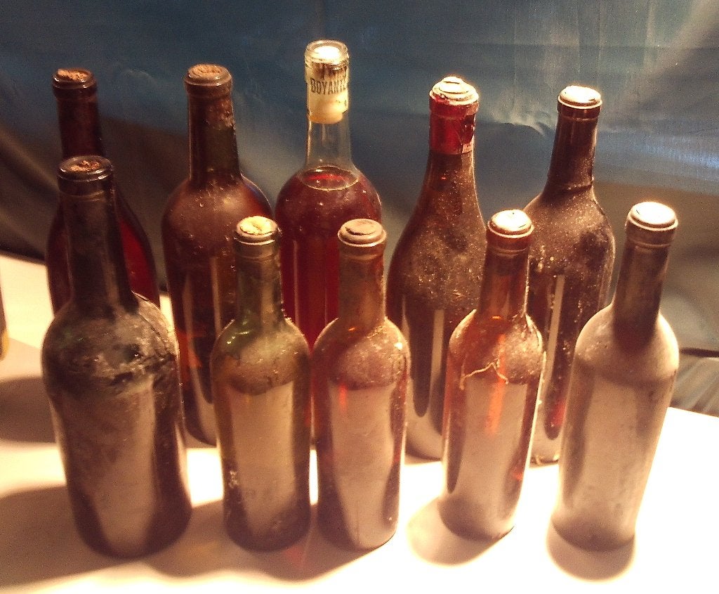 10 vieux vins sans étiquettes, Enlèvement ou Envoi, Comme neuf, Vin rouge, Pleine