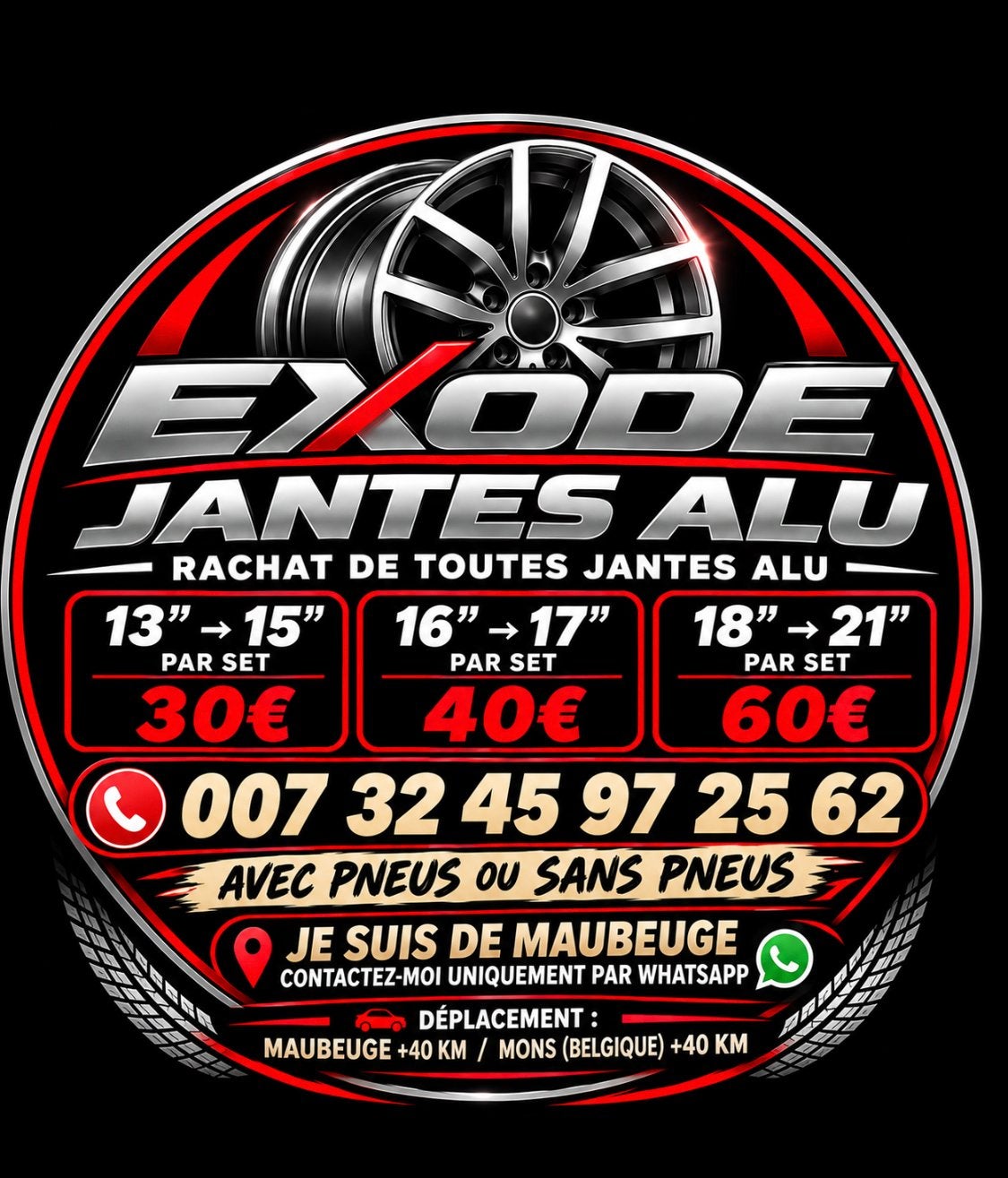 Récupérer tout le jantes alu concate moi prix 50, Enlèvement