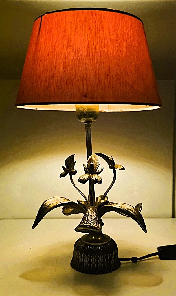 Tafellamp met orchideeën., Ophalen of Verzenden, Zo goed als nieuw, Metaal, 42 cm