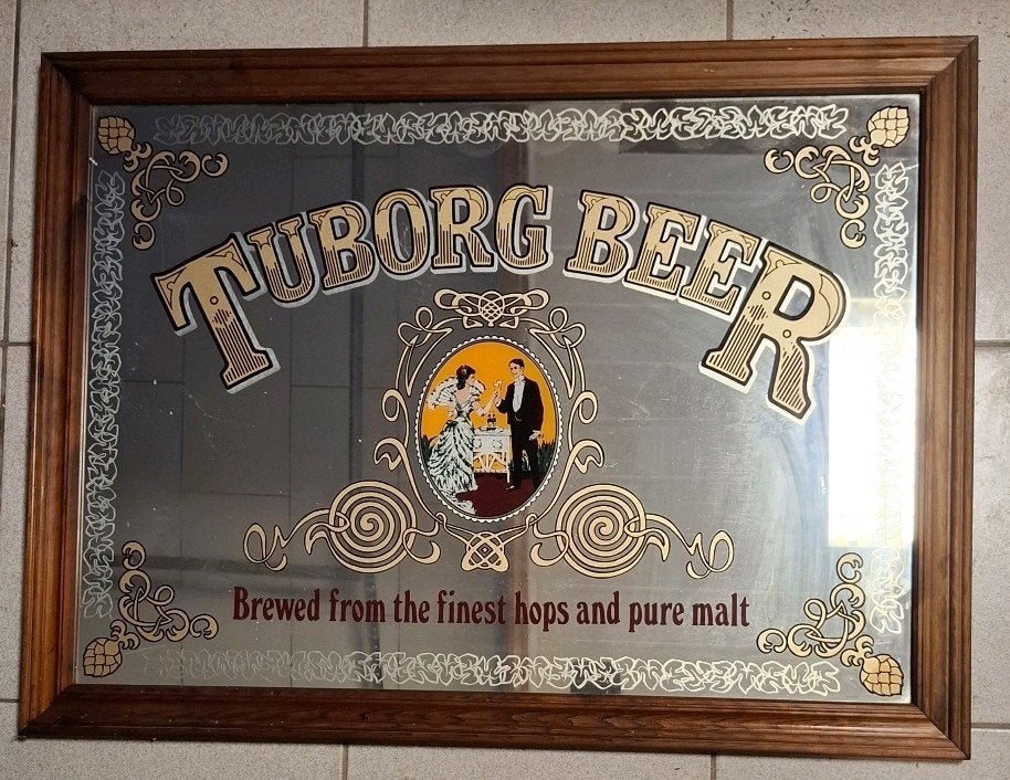 Tuborg beer reclamespiegel., Verzamelen, Ophalen, Gebruikt, Reclamebord, Plaat of Schild, Overige merken