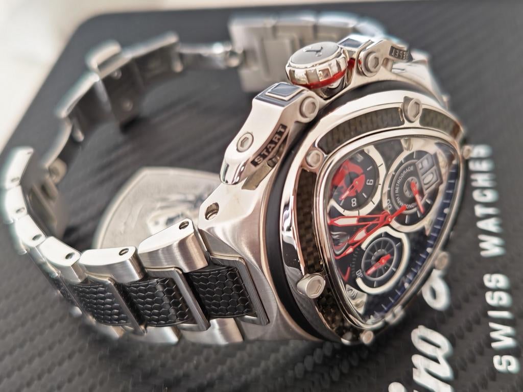 Tonino Lamborghini Spyder Chronograaf met Carbon Inlay's, Overige merken, Staal, Staal, Polshorloge