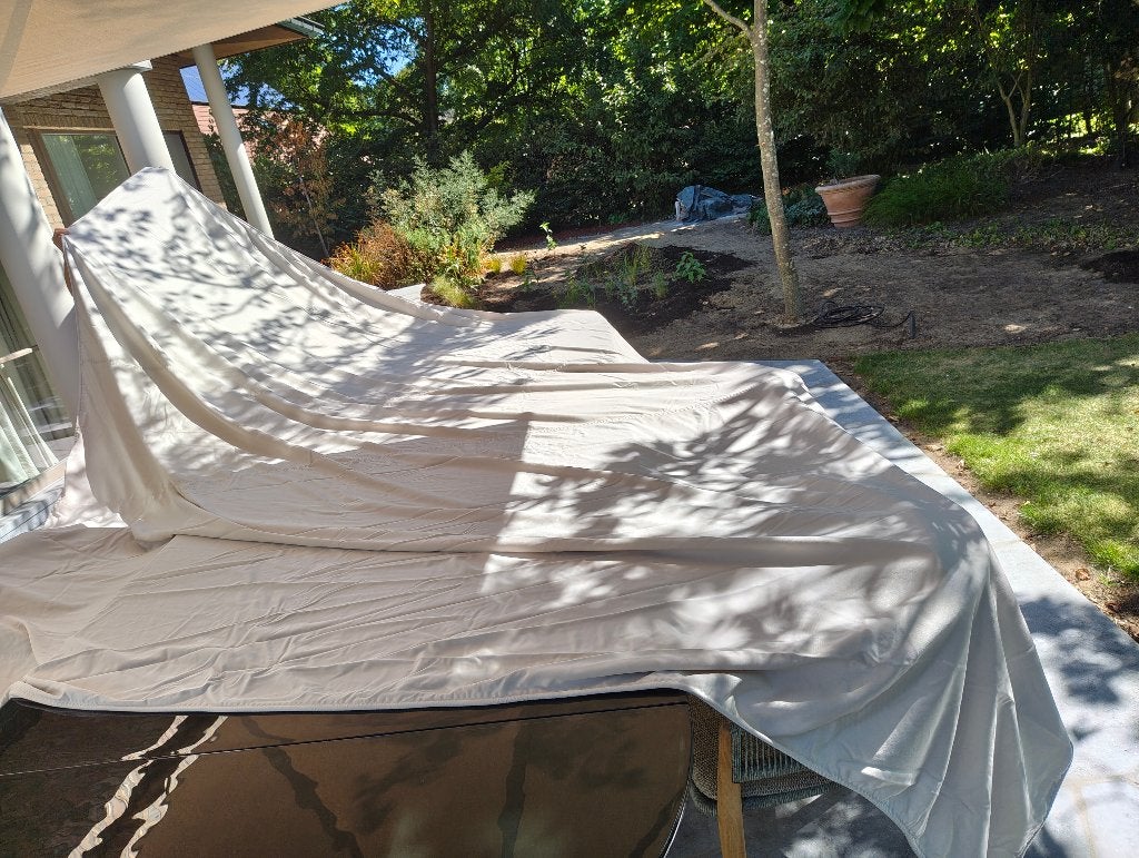 Umbrosa schaduwzeil -Ingenua 4x4 m met paal en muurprofiel, Tuin en Terras, Ophalen, Zo goed als nieuw