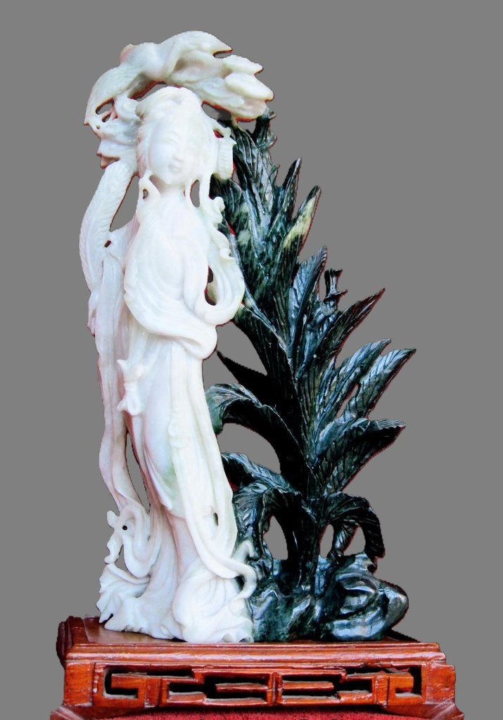Museumwaardige dubbelkleurige jade, beeldsculptuur jade., Ophalen